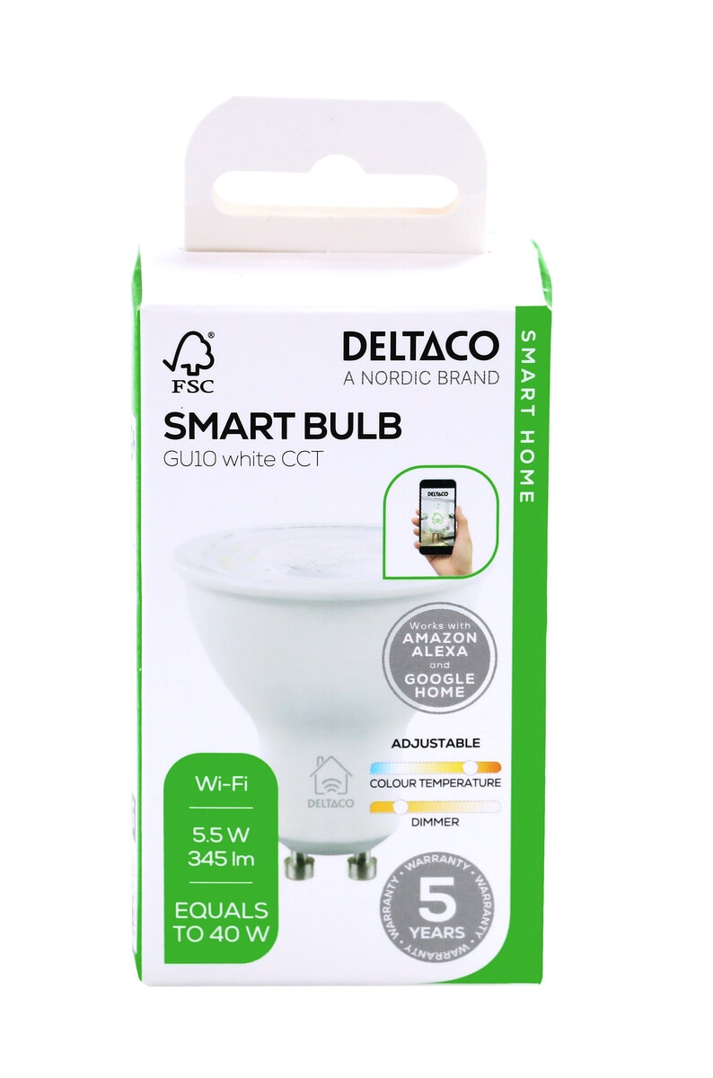 Deltaco Smart LED-pære GU10 5 W dimbar, SH-CHLGU10