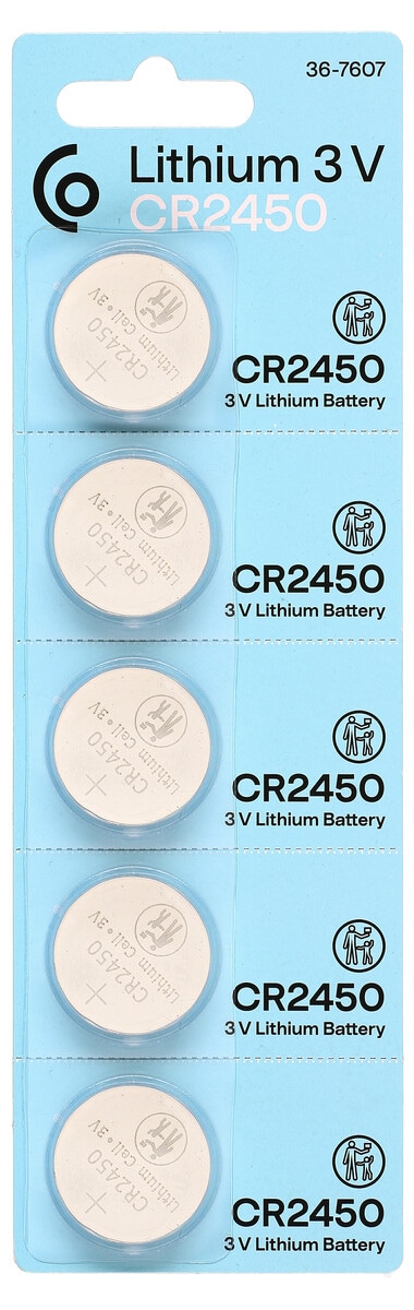 CR2450 knappcellebatteri litium 3 V, 5-pakning