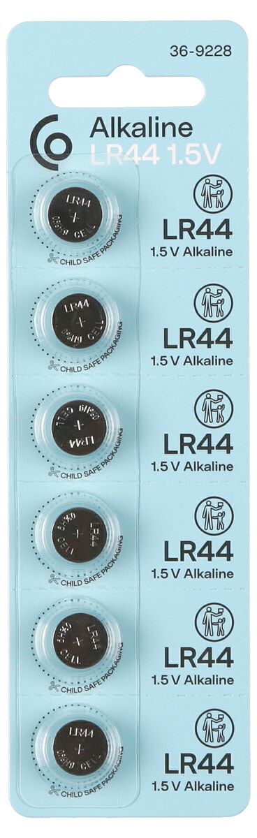 LR44 alkalisk knappcellebatteri 1,5 V, 6-pakning