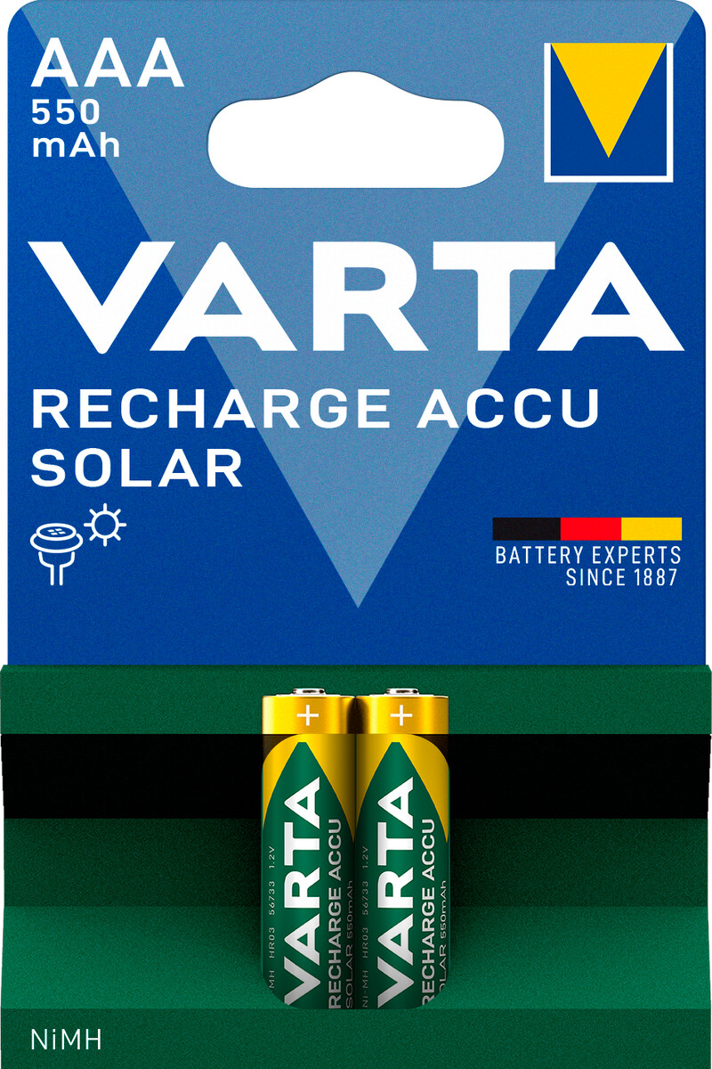 Varta Solar oppladbare AAA-batterier, 2-pakning