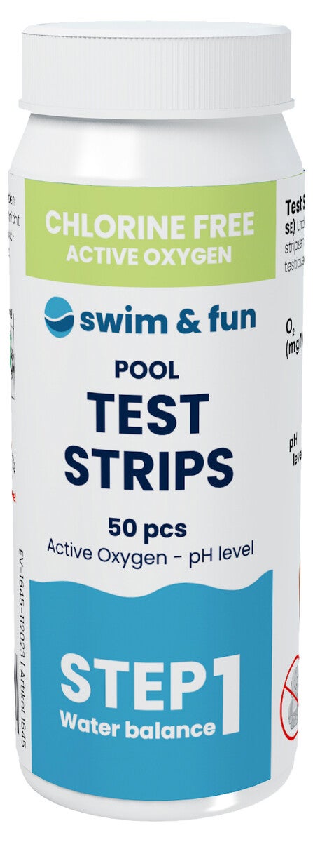 Swim & Fun teststrips til pH og aktivt oksygen, 50-pakning