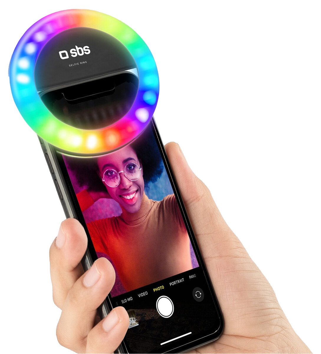 SBS RGB Selfie Ring Light Rengasvalo puhelimeen, valkoinen ja värillinen valo
