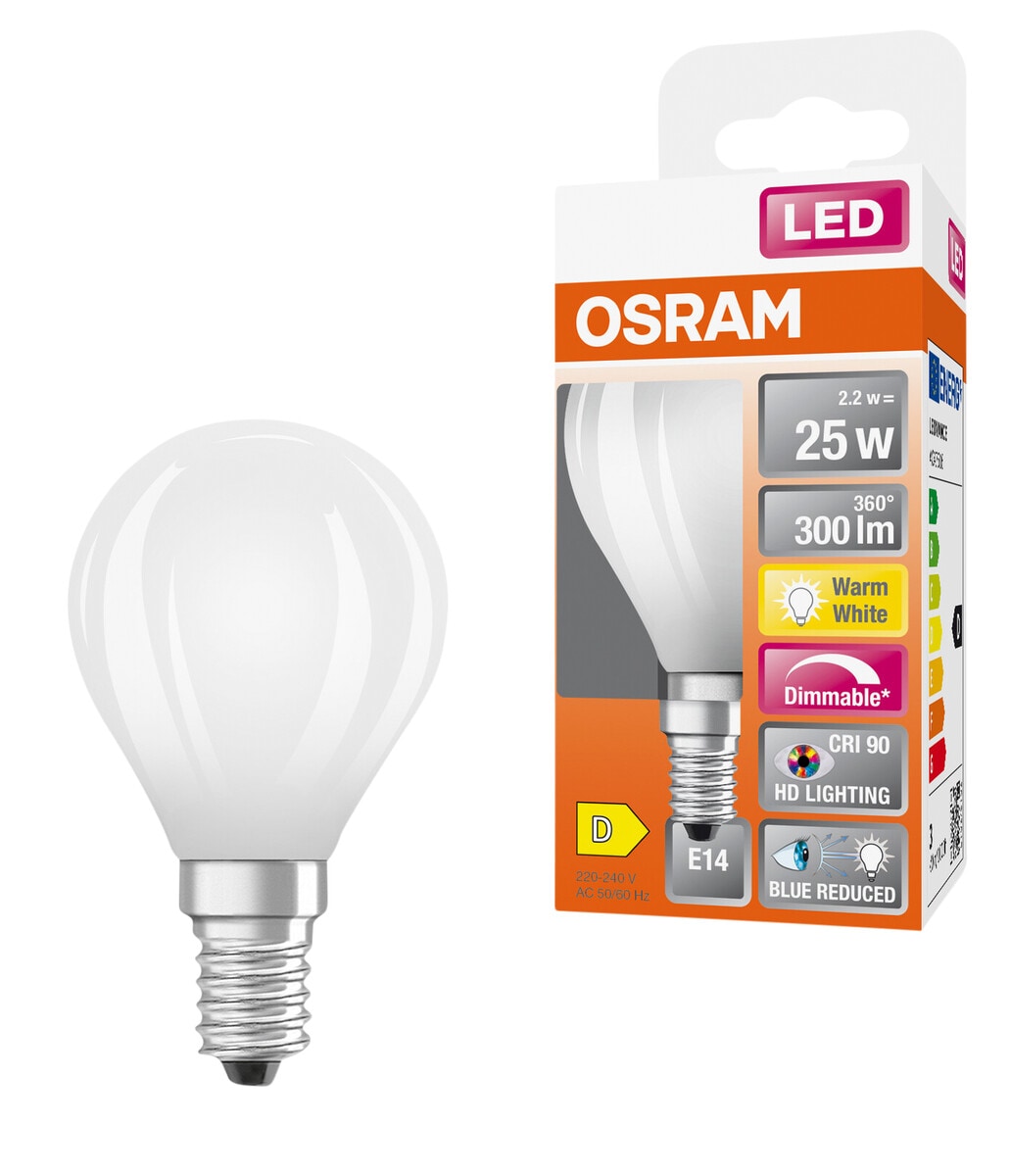 Dimbar klotlampa LED E14 Osram, varmvit