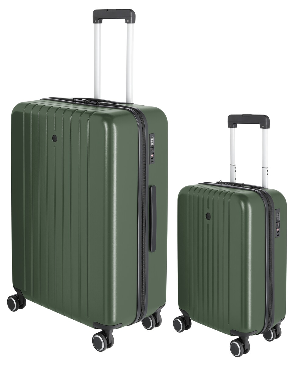 Koffert og kabinkoffert med hjul, grønn, 2-pakning