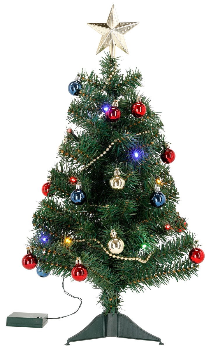 Mini juletre 60 cm med farget LED-belysning og pynt
