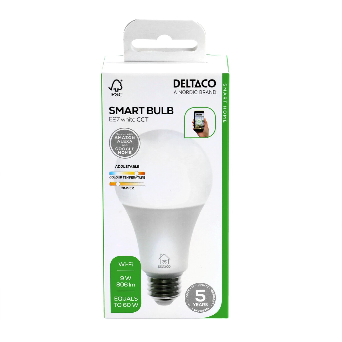 Deltaco Smart LED-lamppu E27 9 W himmennettävä, SH-CHLE27A60