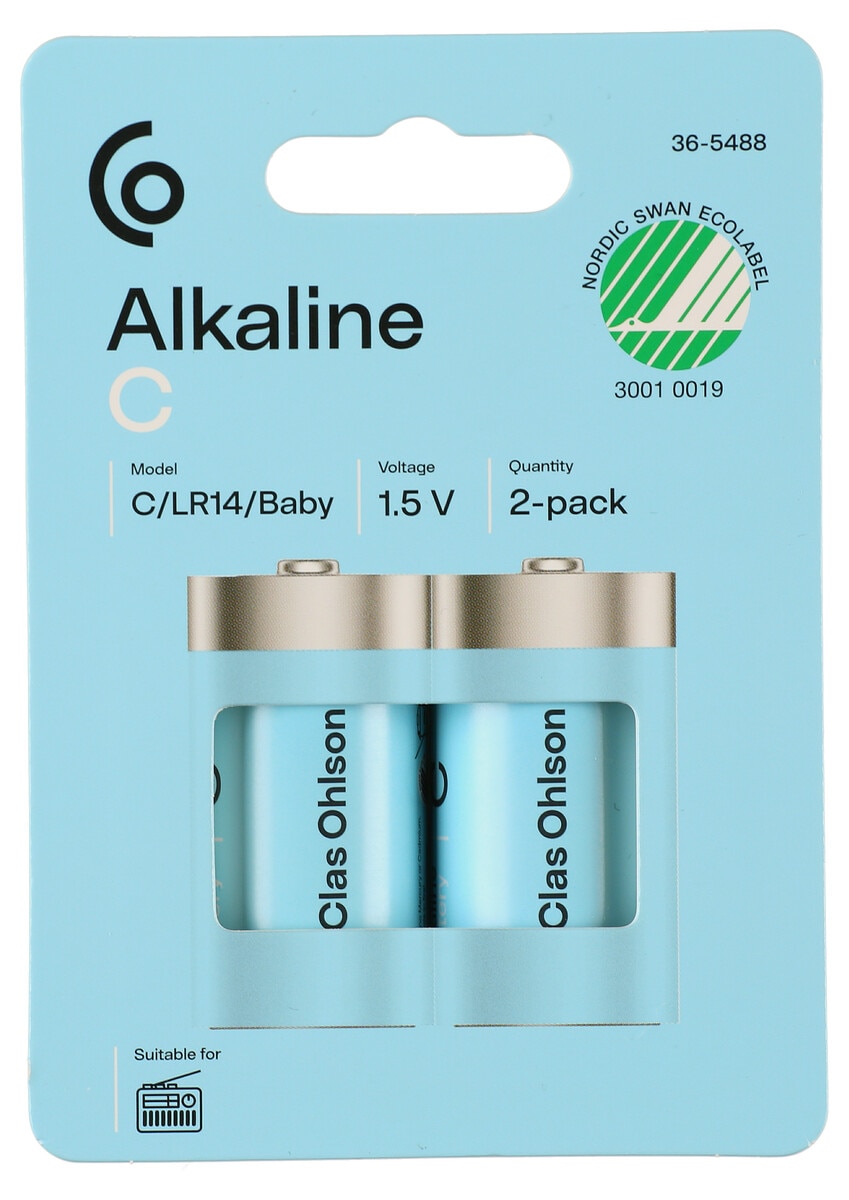 Alkaliskt batteri C/LR14 Clas Ohlson, 2-pack