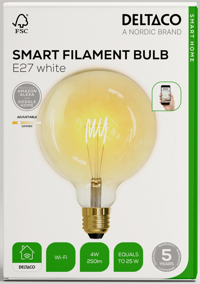Deltaco Smart LED-lampa glob E27 4 W dimbar, SH-CHE27G125