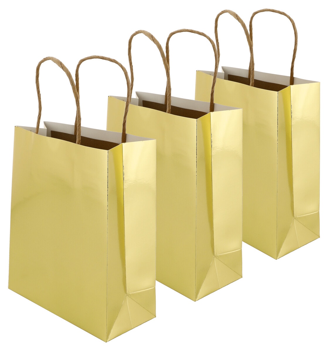 Gavepose med håndtak, gull, 3-pakning