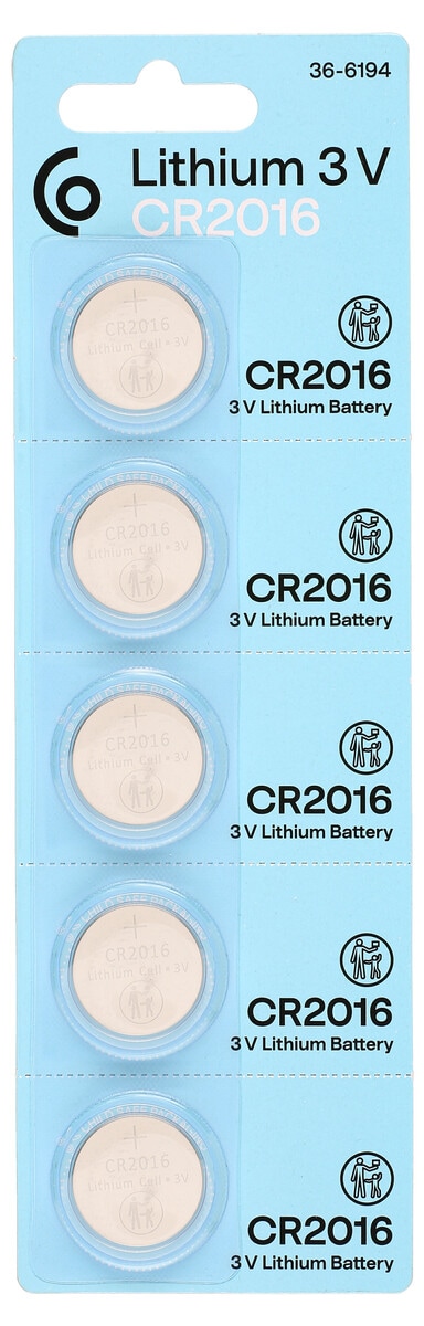 CR2016 Litiumparisto, 3 V, 5 kpl