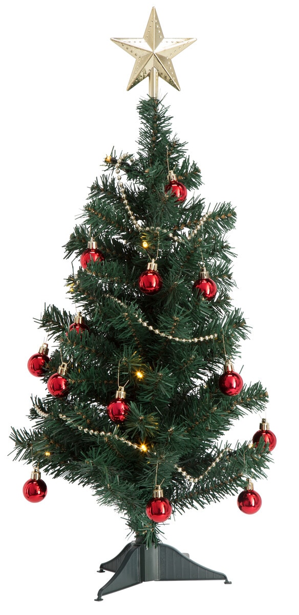 Mini juletre 60 cm med varmhvit LED-belysning og pynt
