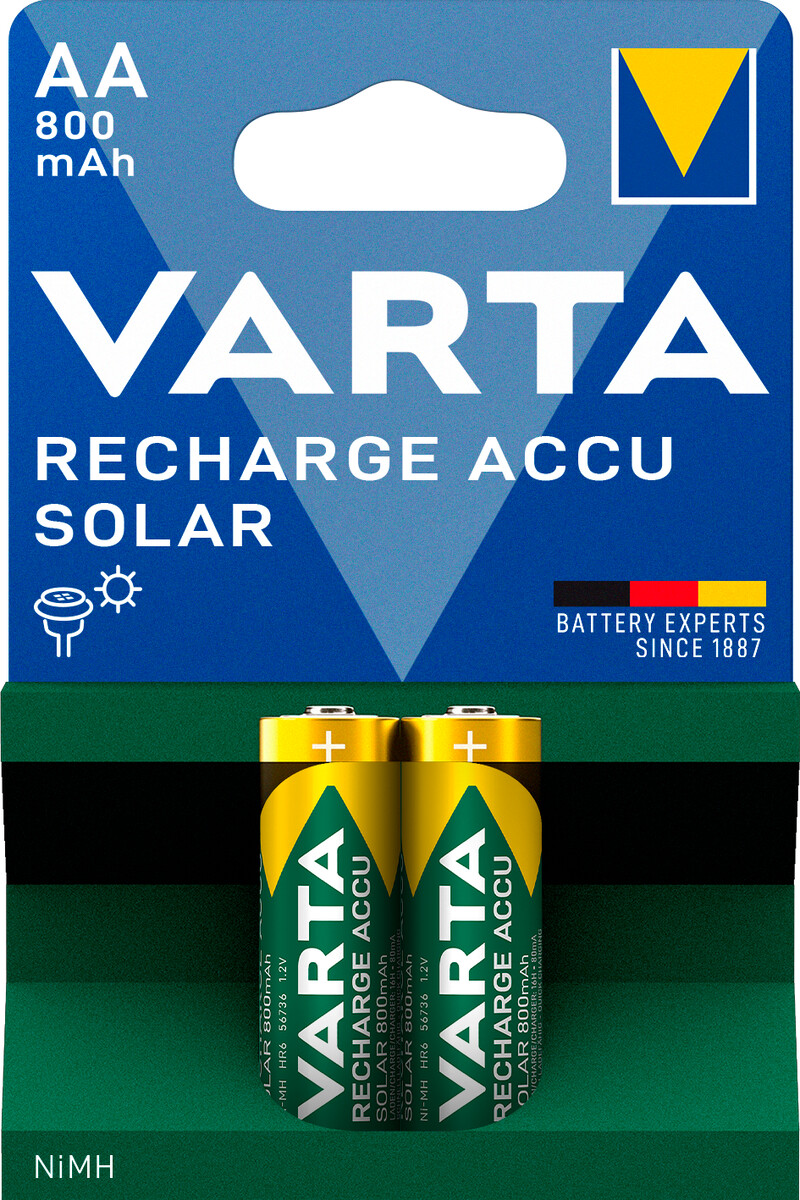 Varta Solar oppladbare AA/HR6-batterier, 2-pakning