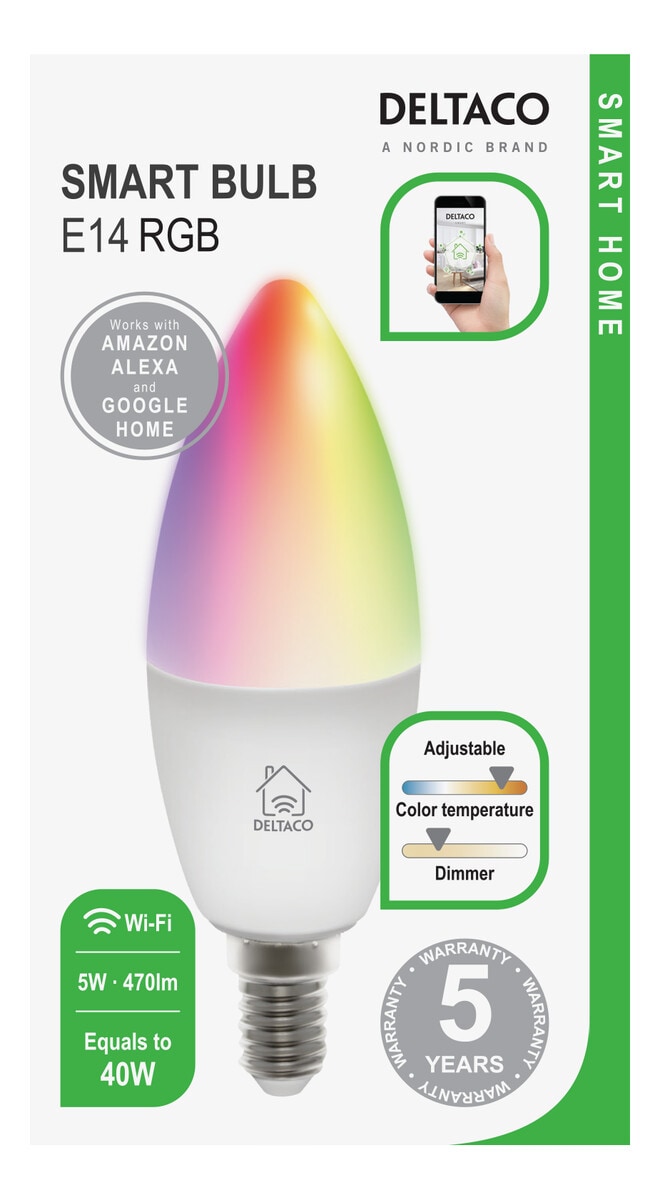 Deltaco Smart Home WiFi Himmennettävä RGB LED-lamppu E14 5 W