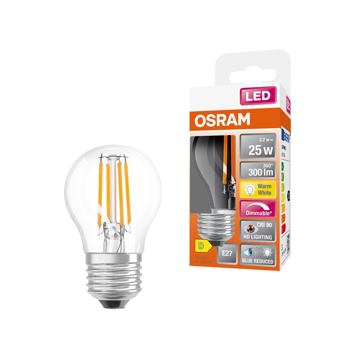 Dimbar klotlampa LED E27 Osram, varmvit