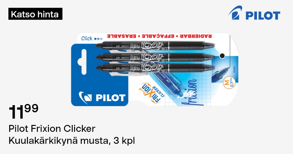 Pilot Frixion Clicker Kuulakärkikynä musta, 3 kpl