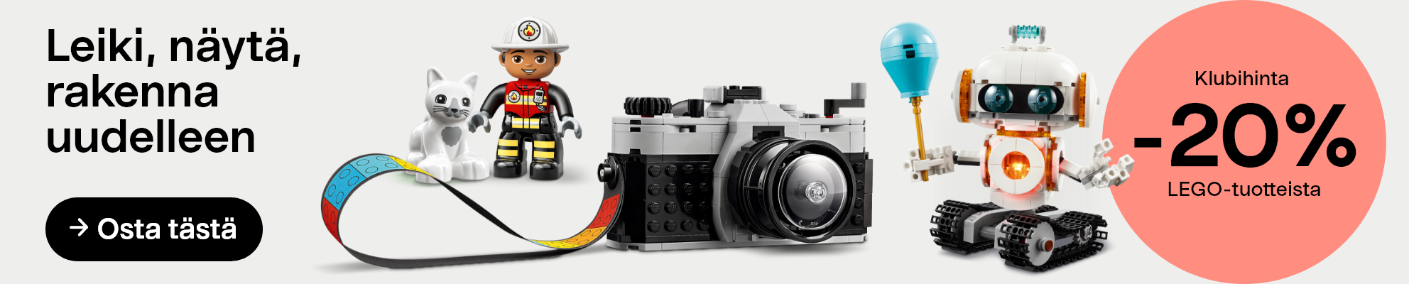 Klubihinta -20 % LEGO-tuotteista.Leiki, näytä, rakenna uudelleen. Osta tästä.