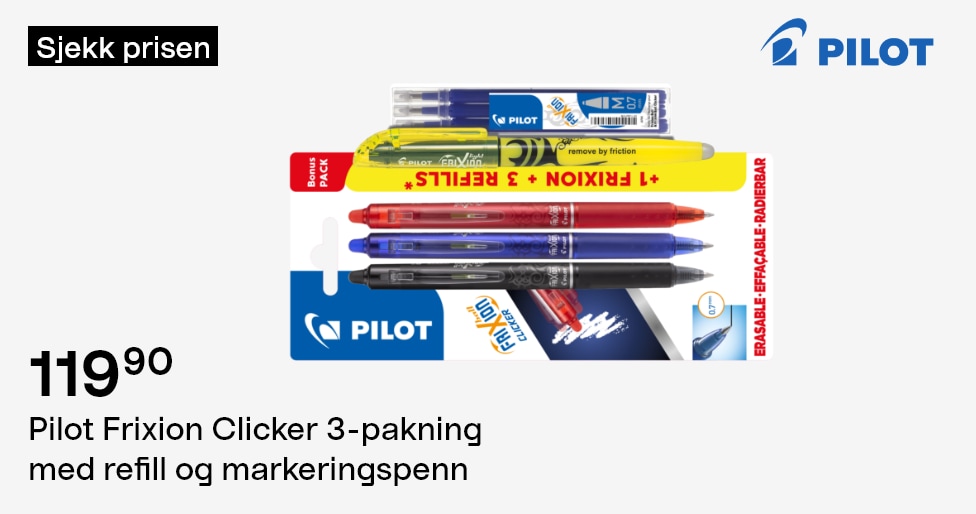 Pilot Frixion Clicker 3-pakning med refill og markeringspenn