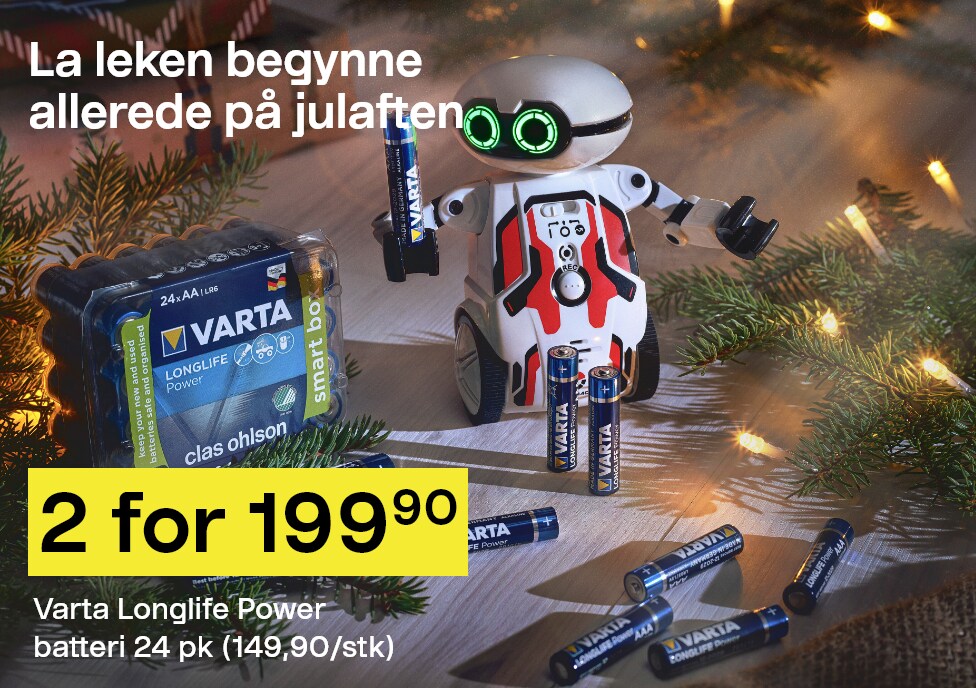Varta Longlife Power 
            batteri, 24-pack. 2 for 199,90 kr. (149,90/st)