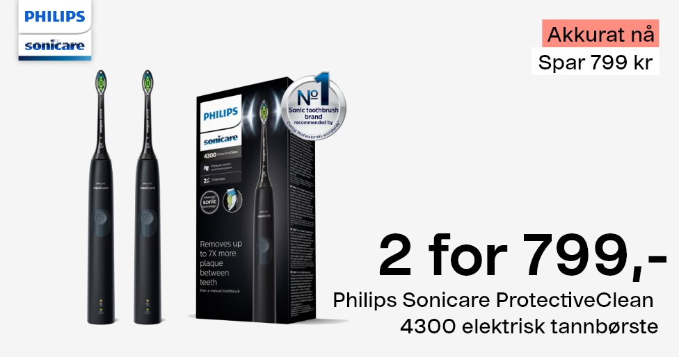 Philips Sonicare ProtectiveClean 4300 elektrisk tannbørste - 2 for 799 kr