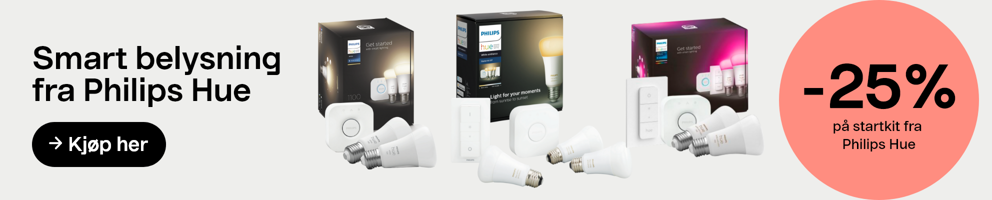 Smart belysning fra Philips Hue 25% på startkit fra Philips Hue → Kjøp her