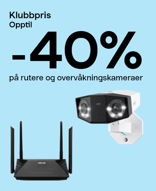 Klubbpris Opptil -40 % på rutere og overvåkningskameraer