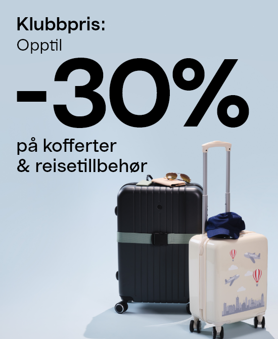  Klubbpris: Opptil -30 % på kofferter og reisetilbehør. Alt til reisen!