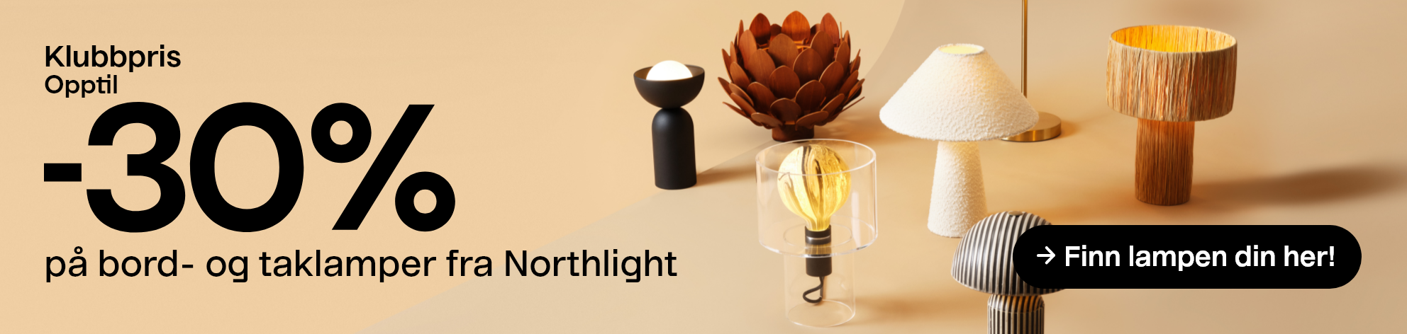 Klubbpris opptil -30% på bord- og taklamper fra Northlight. Finn lampen din her!
