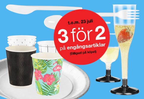3 för 2 på engångsartiklar