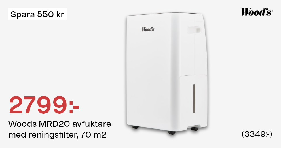 Woods MRD20 avfuktare 
                med reningsfilter, 70 m2