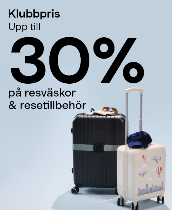  Klubbpris Upp till 30% på resväskor och resetillbehör.  Allt för din resa!