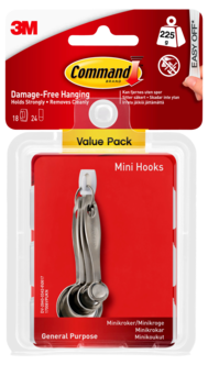 Command Value Pack självhäftande minikrokar vita, 18-pack