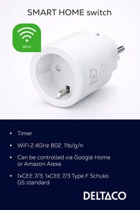 Deltaco SH-P01 smart plug wifi 10A innendørs, hvit