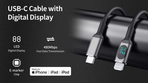 USB-C–Lightning-kaapeli, jossa näyttö, 1 m