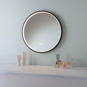 Rundt baderomsspeil med dimbart lys, svart, 60 cm