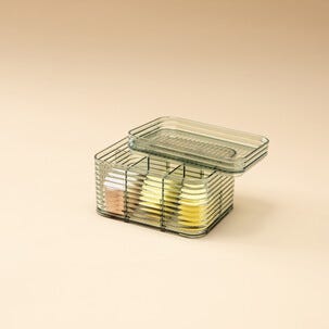 Stabelbar oppbevaringsboks med lokk og rom, transparent grønn