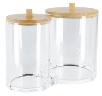 Pyöreä säilytysrasia kirkasta muovia, bambukansi