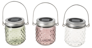 Solcellelykt i glasskrukke, høyde 8 cm