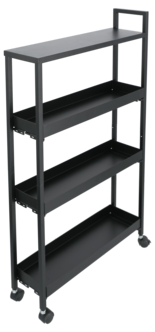 Smal trillevogn med 4 hyller, svart stål