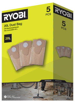 Ryobi støvsugerposer 20 liter RAKWDV05, 5-pakning