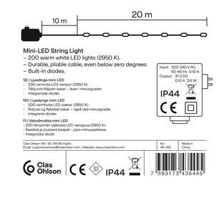 Mini LED ljusslinga varmvit grön kabel 200 lampor, 20 m