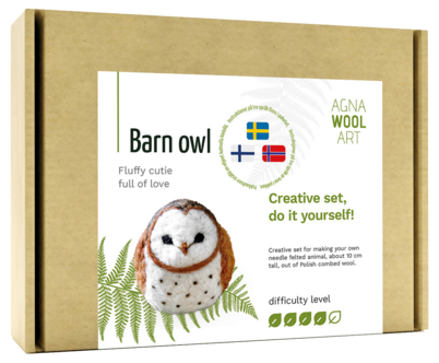 Agna Wool Art Kit filta en uggla i ull, 10 cm