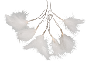 Paristokäyttöinen valoketju, jossa höyheniä