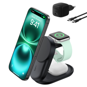 Belkin UltraCharge 3-i-1 sammenleggbar Qi2-lader, 25W