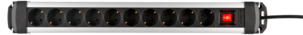 Grenuttak 10-veis med strømbryter, aluminium