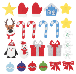 Julgran i filt med 24 dekorationer