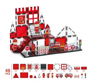 Magnetiska byggklossar brandstation 48 delar, från 3 år