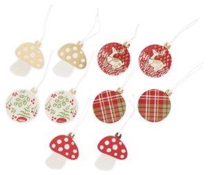 Pakkelapper, julekuler og sopp, 10-pakning