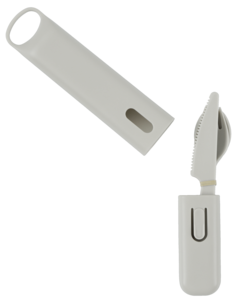 Campingbestikk i plast med etui, beige, 4 deler