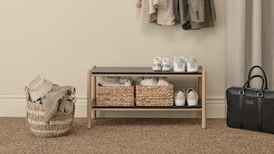 Skohylle svart metall og tre, 80,8 cm