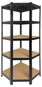Hörnhylla metall för garage eller förråd, 5 hyllplan